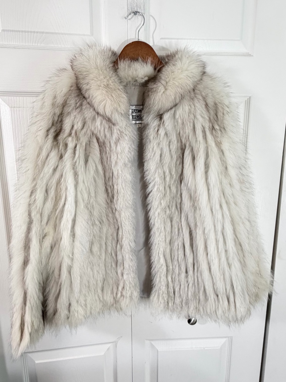 Exquisite Saga Fox Blue Fox Fur Jacket Ivory Gray Women’s L Genuine Fur soft